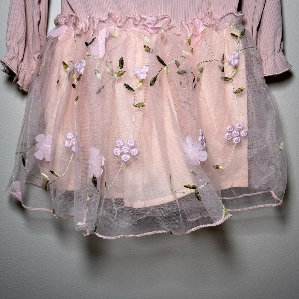 NWT PatPat Baby Girl Pink Floral Mesh Dress Set Size 3-6 Months - Picture 6 of 7
